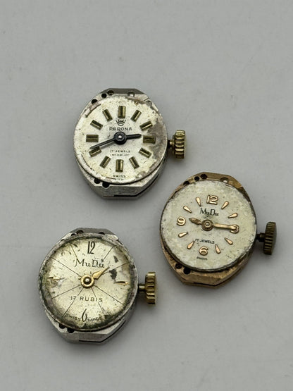 12.9mm Vintage Bundle AS 1012 Manual Wind Swiss Watch Movements x3 PARTS REPAIR