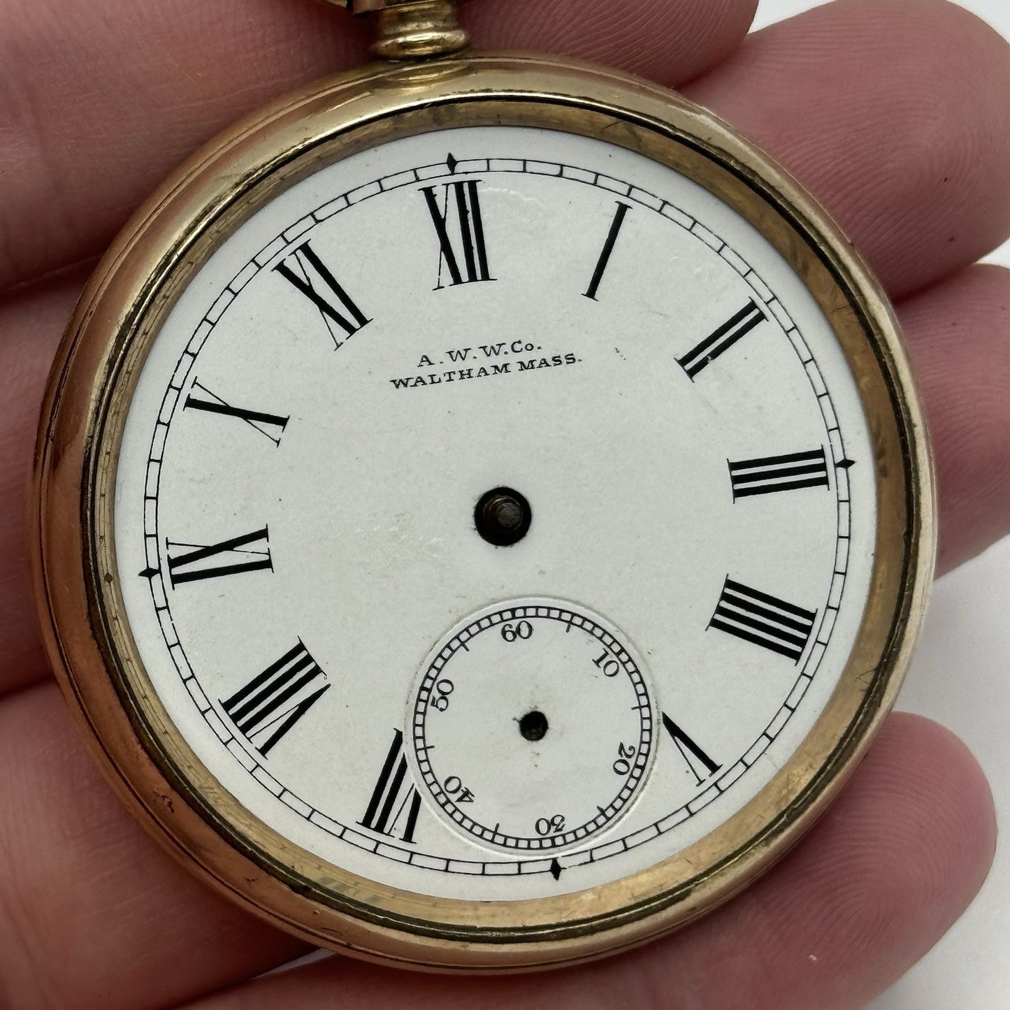 16S Waltham Bond St Model 1888 10ct Gold Plate Open Face Pocket Watch TO RESTORE