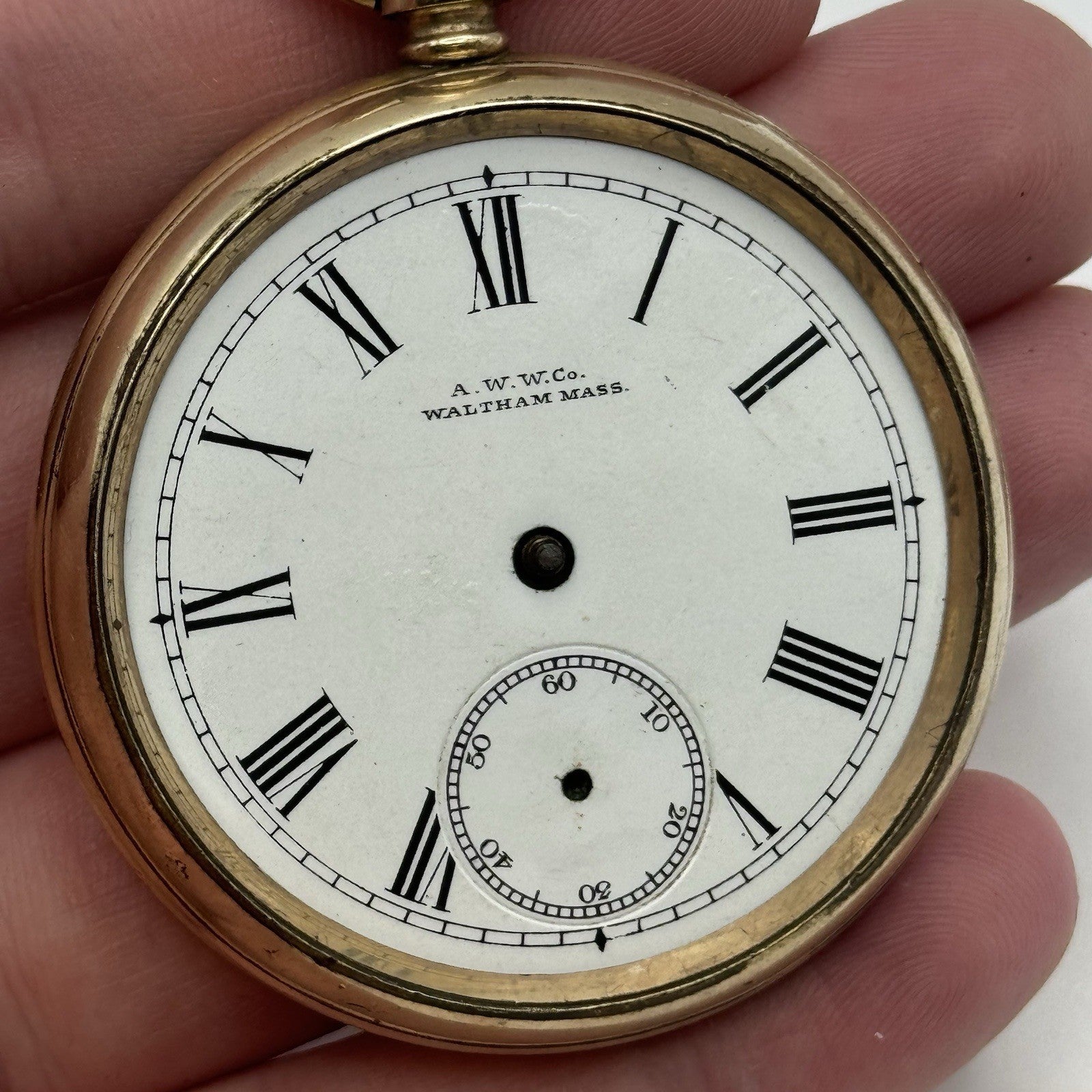 16S Waltham Bond St Model 1888 10ct Gold Plate Open Face Pocket Watch TO RESTORE