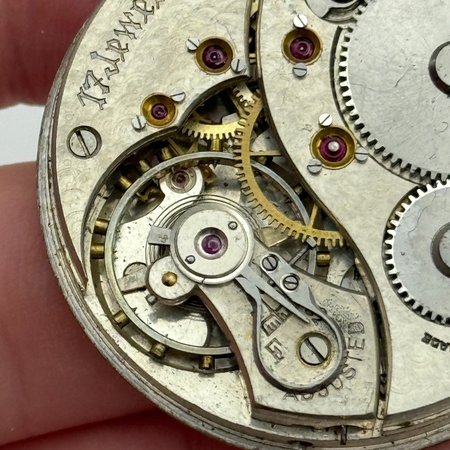 43.1mm Unidentified High Grade Open Face 17 Jewels Pocket Watch Movement PARTS