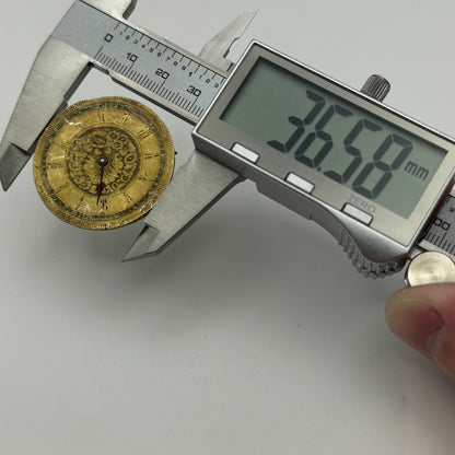 36.5mm Antique Key Wound Beautiful Gold Plated Dial Pocket Watch Movement PARTS