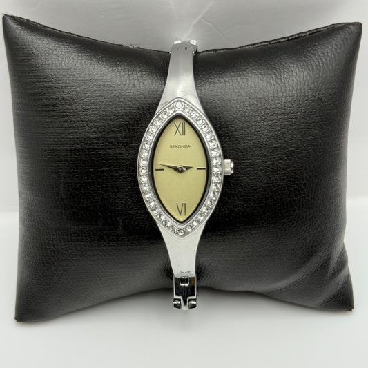 Working Sekonda Jewelled Ladies Silver Tone 19mm Quartz Watch 5.5 Inches
