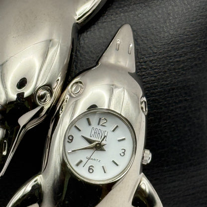 Carvel Ladies Dolphin Bangle Watch Quartz Silver Tone Working 20mm 5.5 Inches