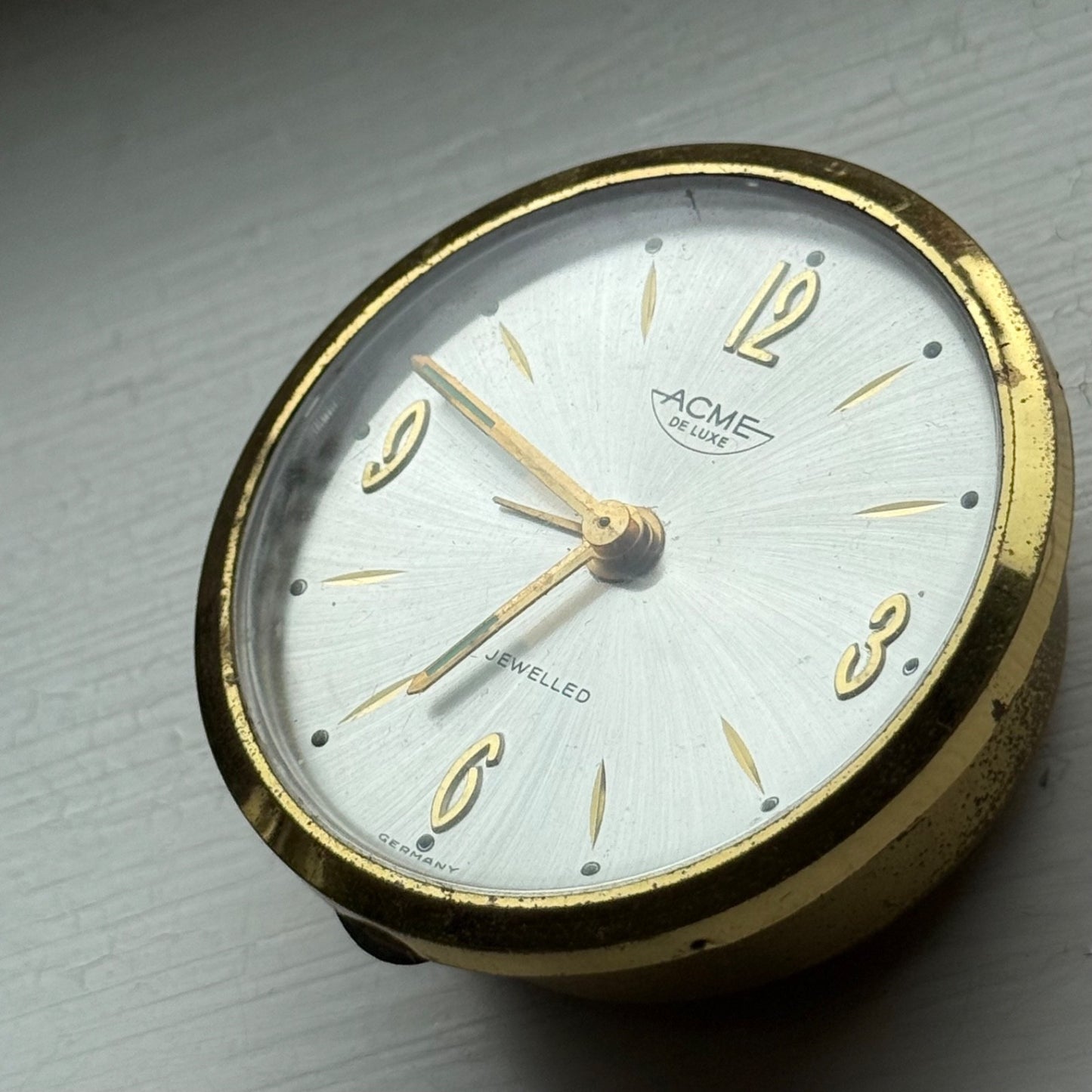 63mm Vintage Acme De Luxe Travel Desk Clock Jewelled Made In Germany To Restore