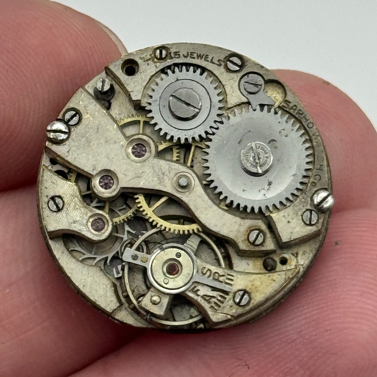 23.6mm Sapho Watch Co 15 Jewels Trench Watch Movement  Manual Wind PARTS SPARES