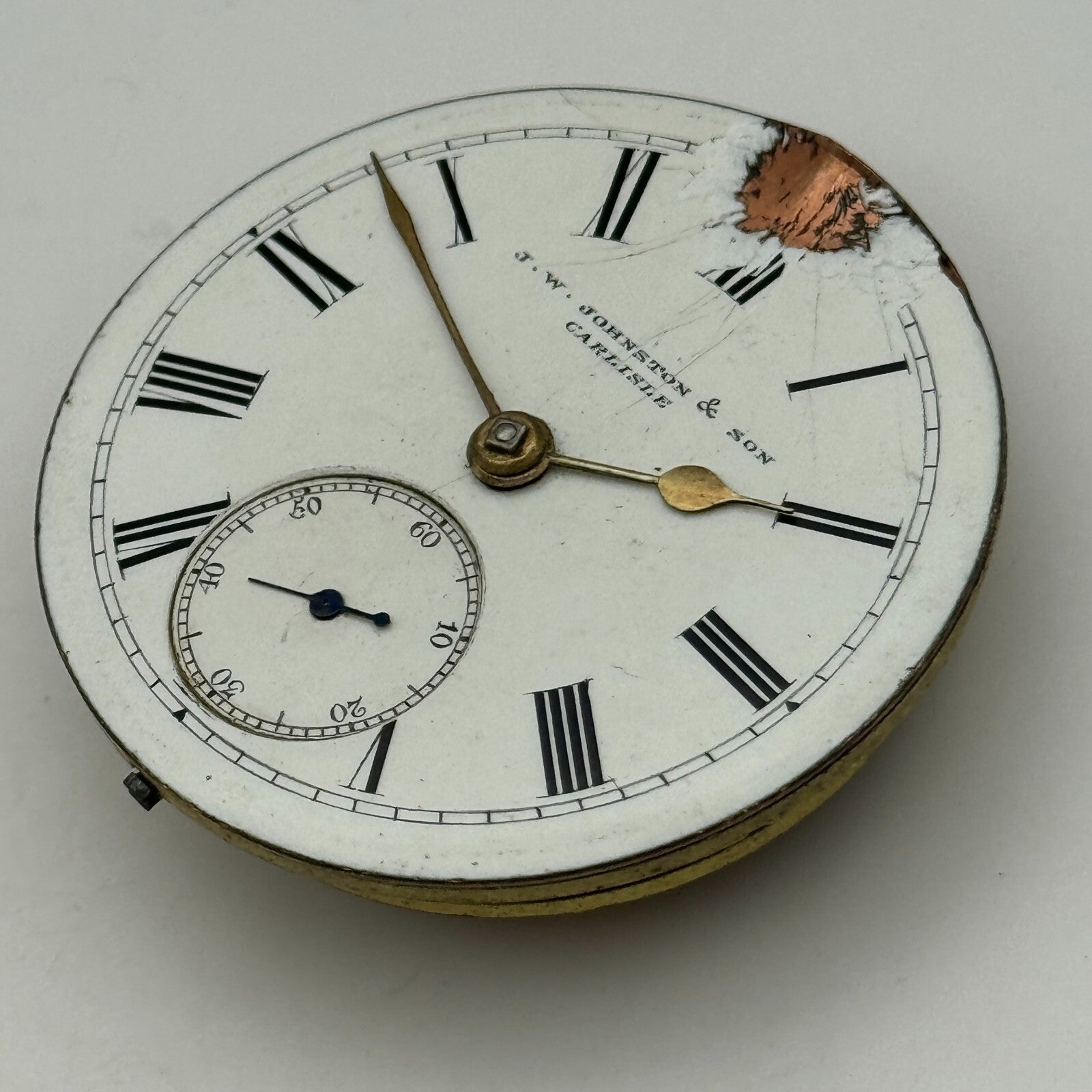 45mm Antique J W Johnston & Son Carlisle Key Wound Pocket Watch Movement PARTS