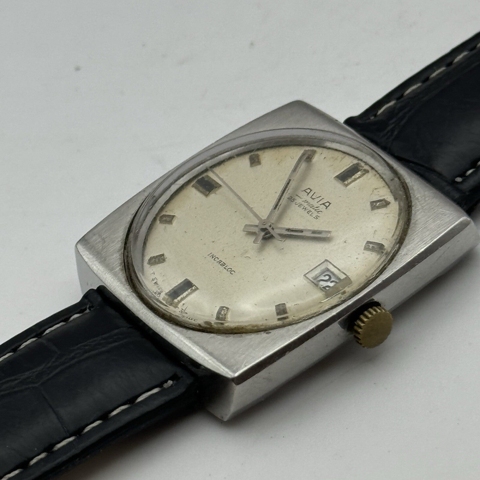 32mm Mens Avia Matic Automatic Sweep Seconds Square Watch FOR PARTS TO RESTORE