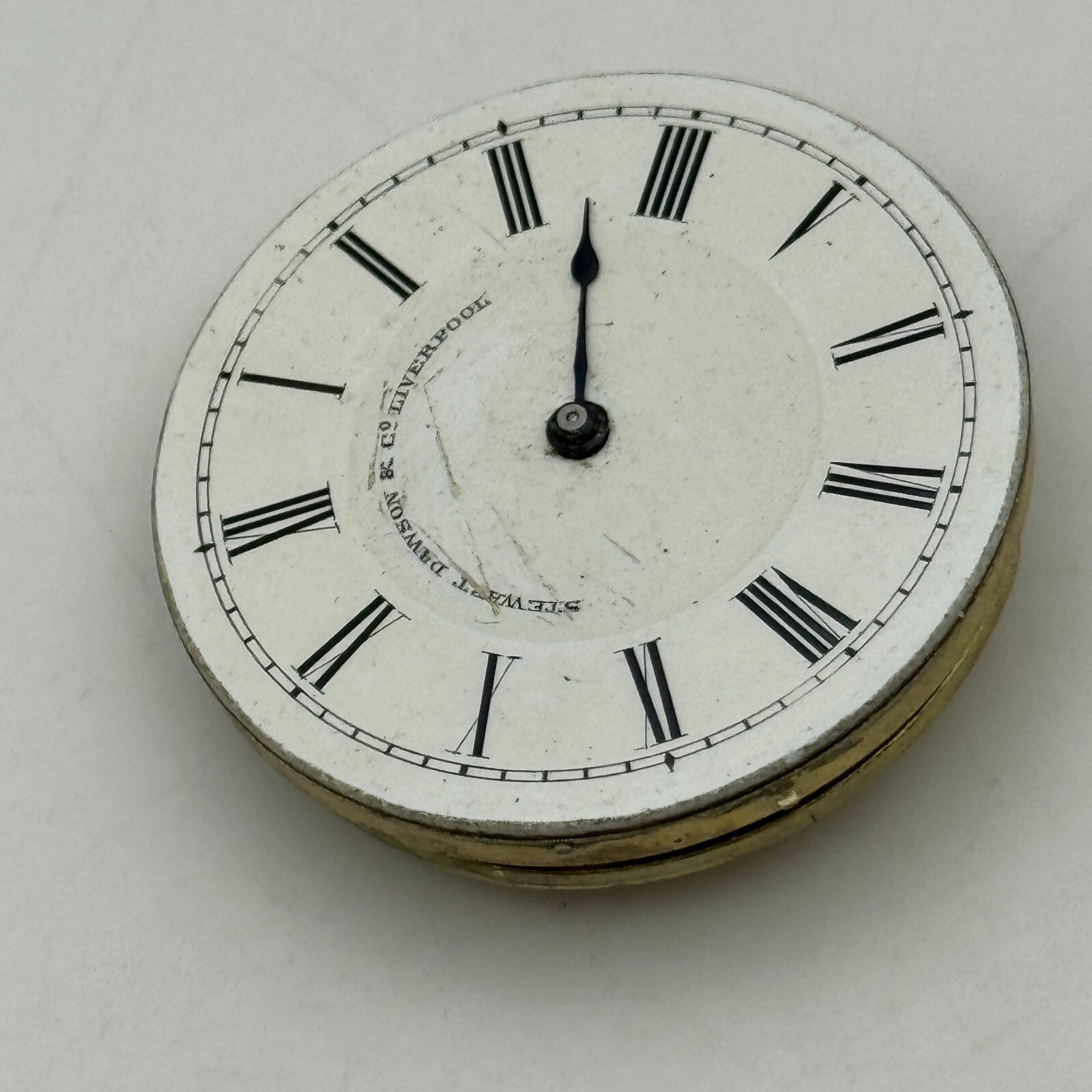 36.3mm Antique Stewart Dawson Co Liverpool Key Wound Pocket Watch Movement PARTS