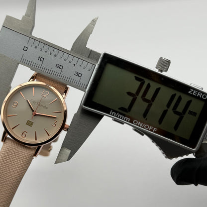 Guy Laroche Ladies Quartz Watch Rose Gold Tone Beige Strap Working 31mm