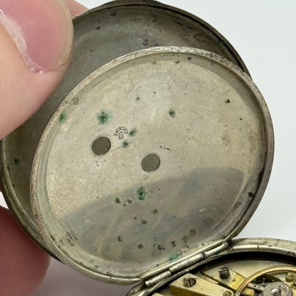 42mm Antique Argent Silver Cylinder Escapement Pocket Watch PARTS REPAIR