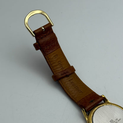 33mm Working Vintage Accurist 404000 Date Dial Leather Quartz Watch New Battery