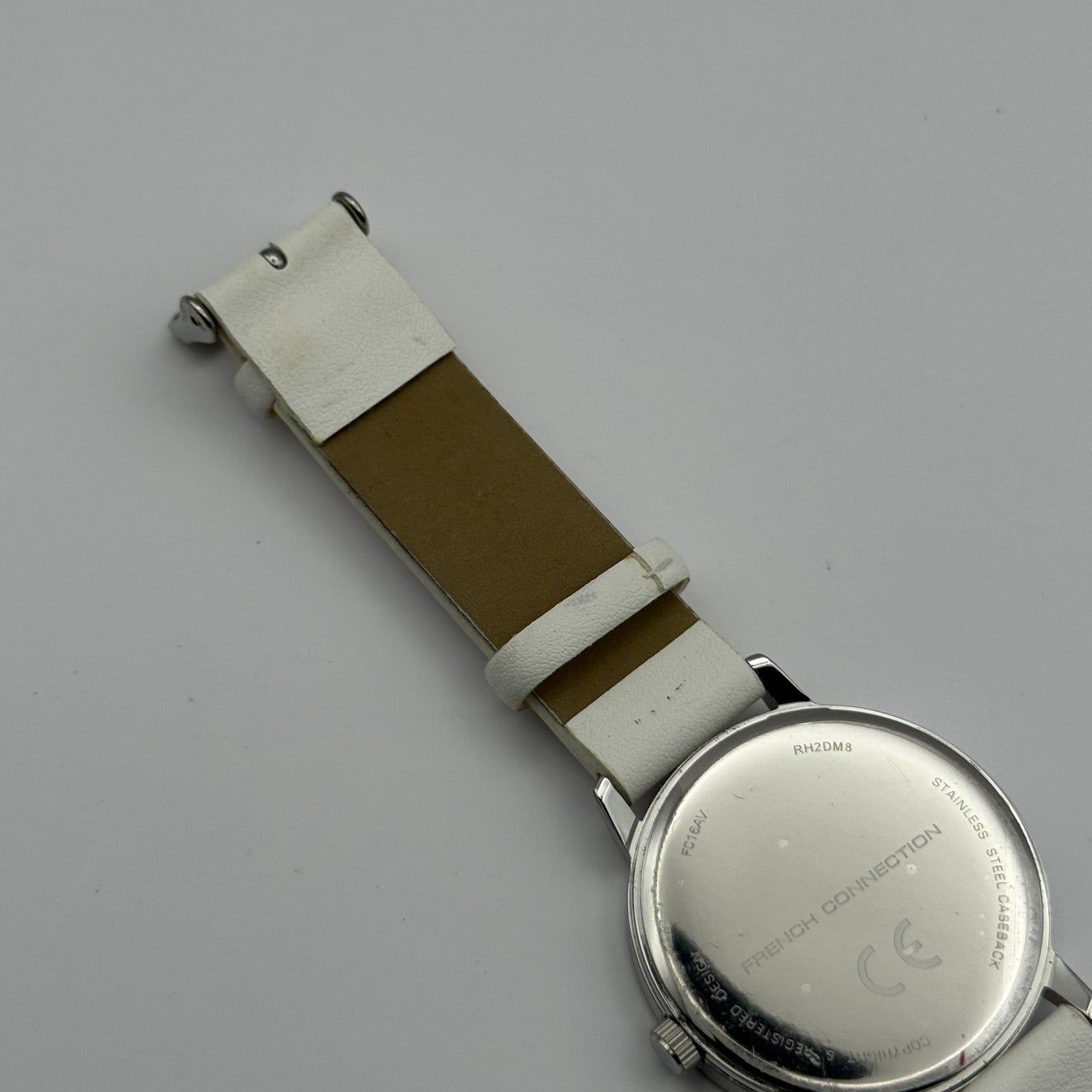 French Connection Ladies Quartz Watch White Strap Working 39mm New Battery