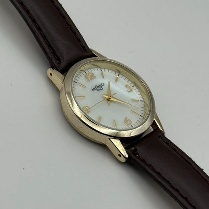 Infinite Ladies Quartz Watch Mother of Pearl Dial Brown Strap Japan Working 31mm