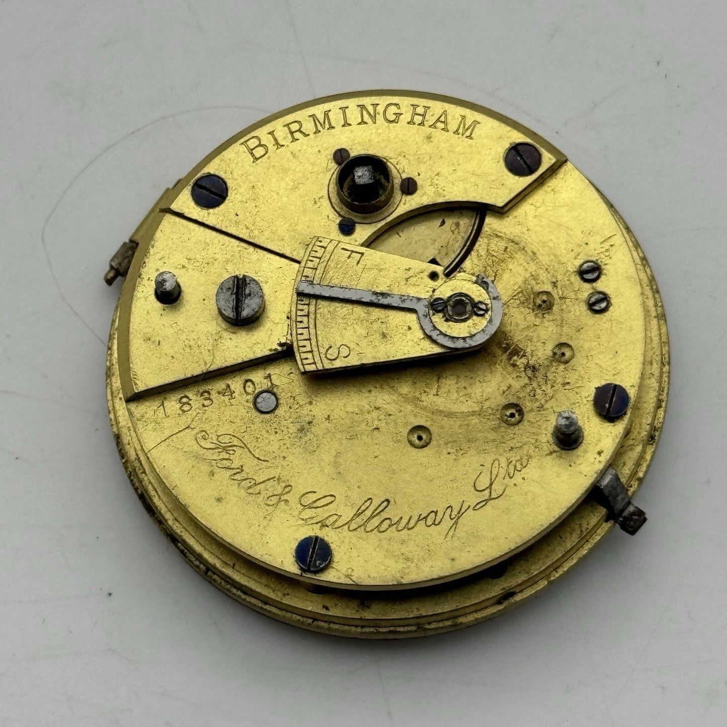 43.1mm Ford & Galloway LTD Birmingham Pocket Watch Movement FOR PARTS