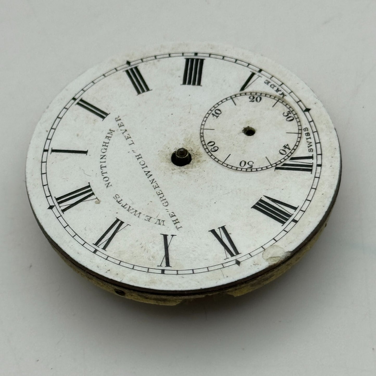 43mm Antique W E Watts The Greenwich Lever Key Wound Pocket Watch Movement PARTS