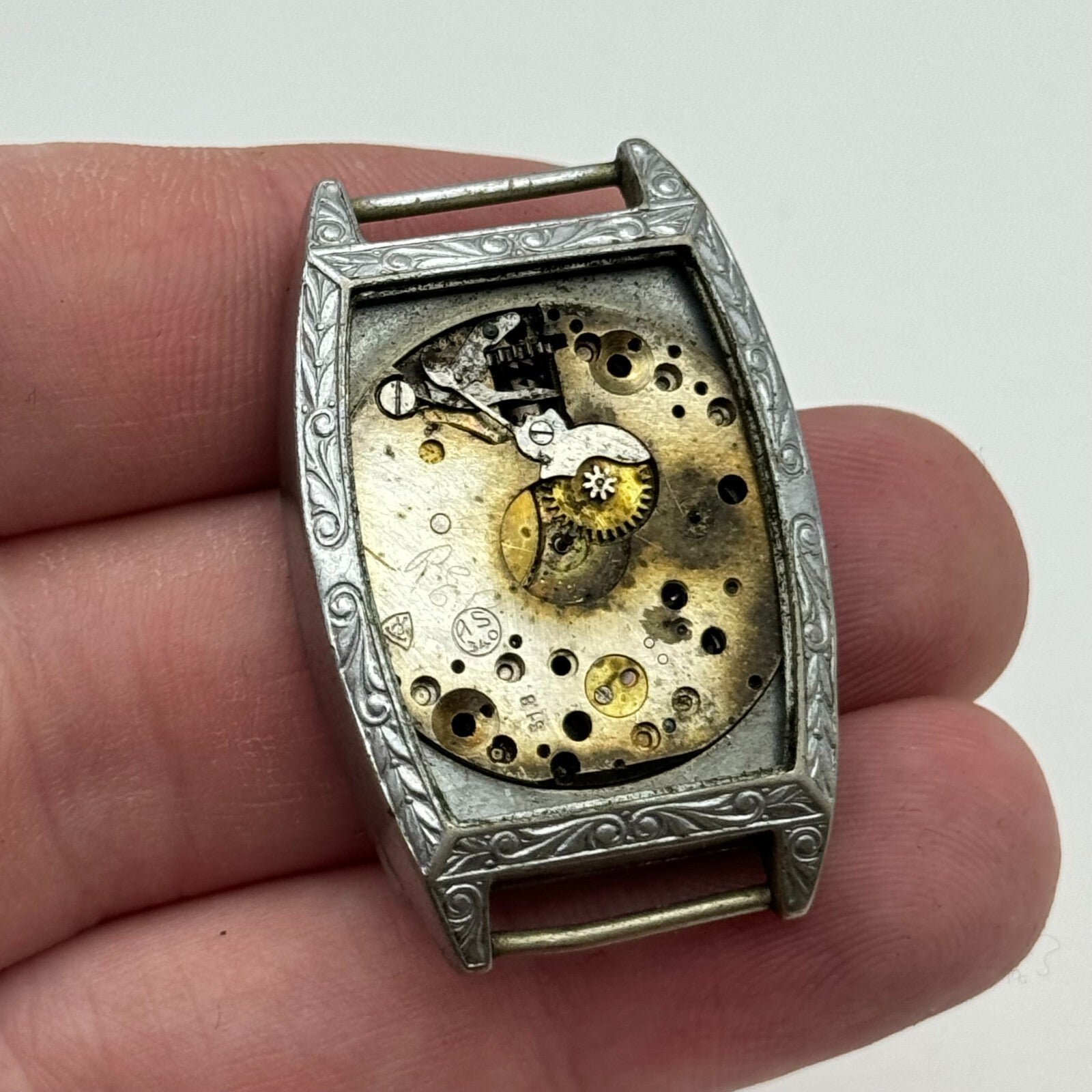 25.8mm AS 340 A Schild Watch Movement And Art Deco Tank Case 15 Jewels PARTS