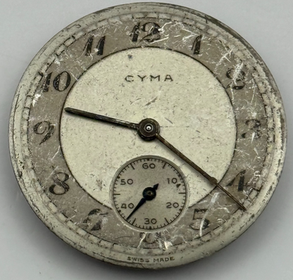 Cyma 162 Watch Movement Manual Wind Vintage Swiss 15 Jewels Parts Repair 23.5mm