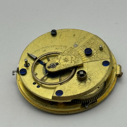 43.2mm Antique Key Wound Pocket Watch Movement PARTS REPAIR SPARES