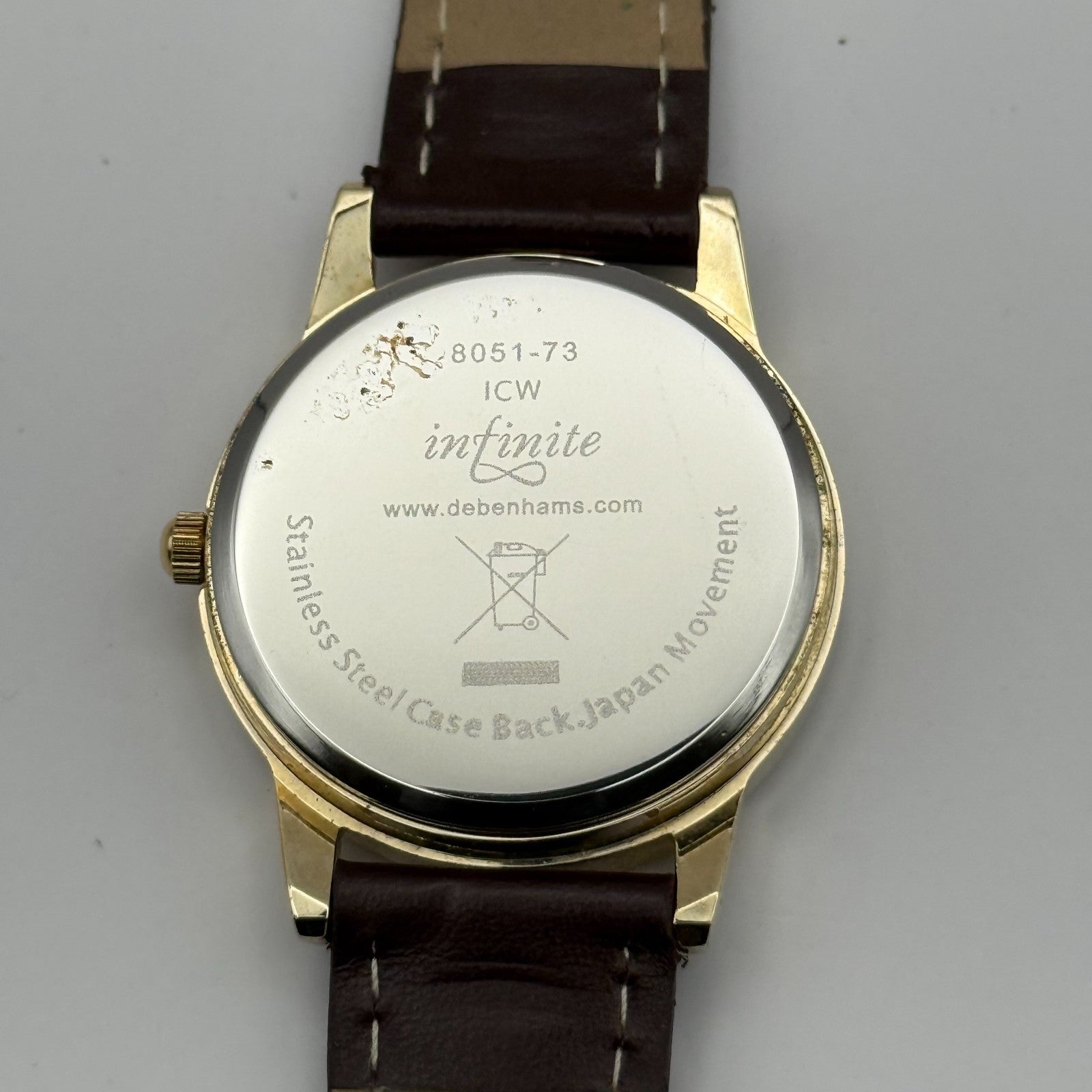 Infinite Ladies Quartz Watch Mother of Pearl Dial Brown Strap Japan Working 31mm