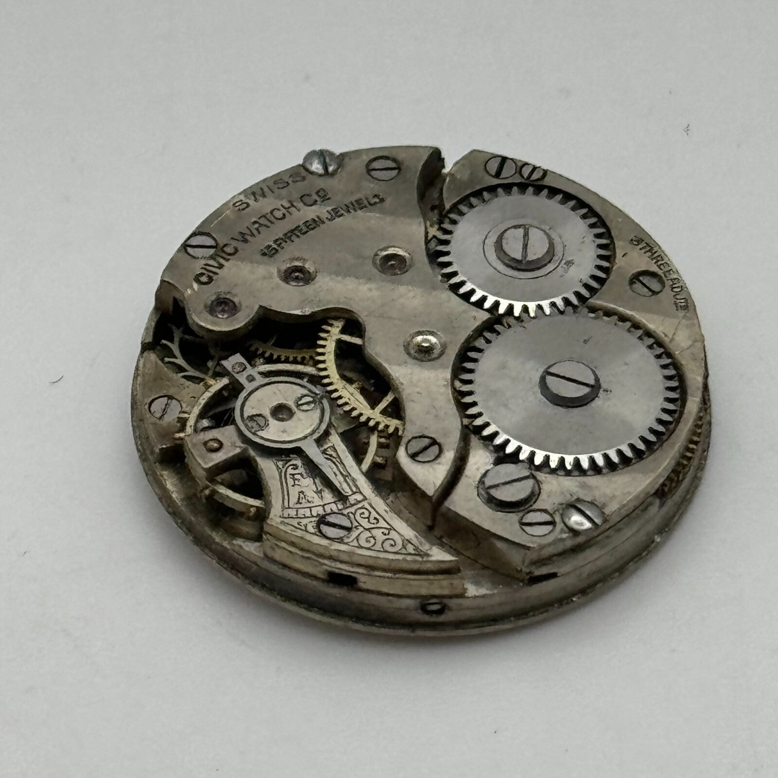 25.3mm Civic Watch Co Mens Trench Watch Movement Manual Wind Vintage Swiss PARTS
