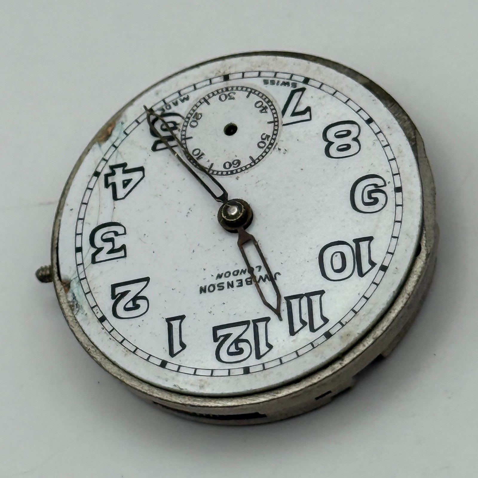J W Benson Trench 15 Jewels Watch Movement Manual Wind Vintage Parts 27.1mm