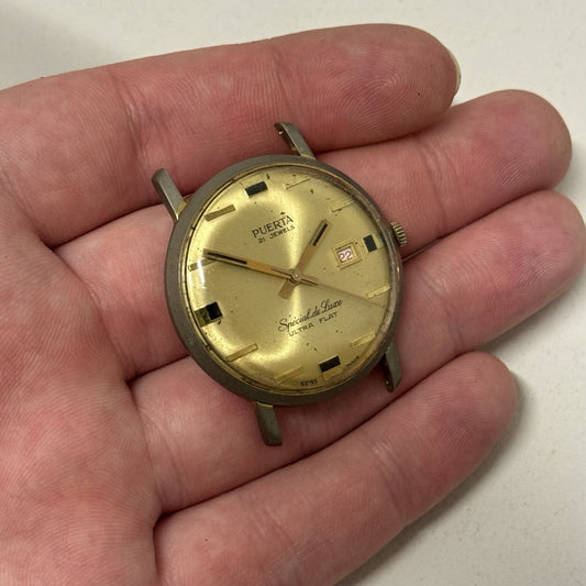 34mm Vintage Gents Puerta Special De Luxe Ultra Flat Watch WORKING TO SERVICE