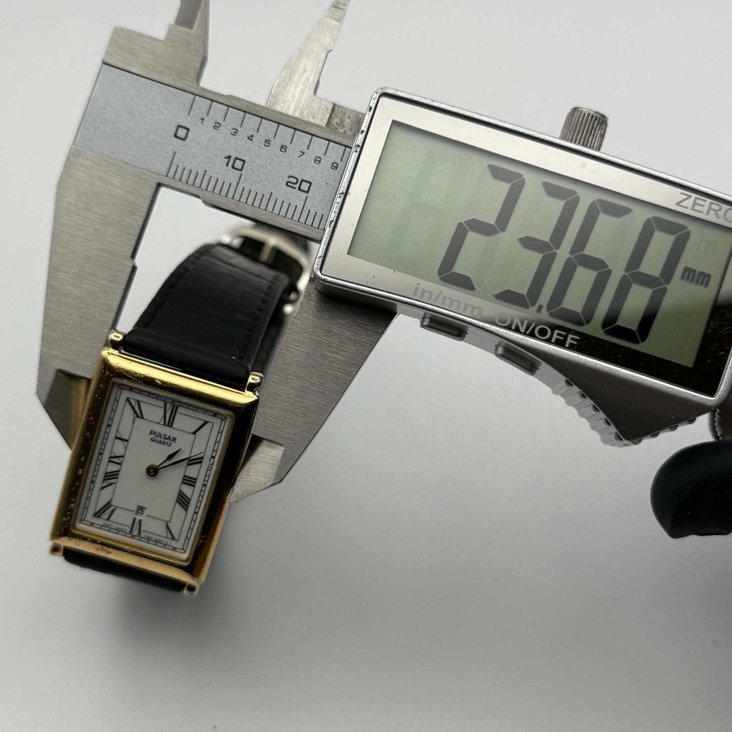 Pulsar Tank Watch Quartz Rectangular Date Dial Black Strap Japan Working 23mm