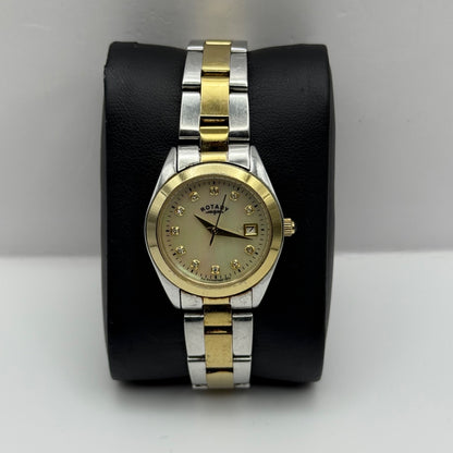 Rotary Ladies Watch Two Tone Mother Of Pearl Date Dial 27mm Working LB03499/401