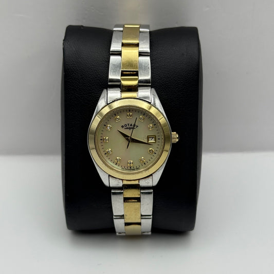Rotary Ladies Watch Two Tone Mother Of Pearl Date Dial 27mm Working LB03499/401