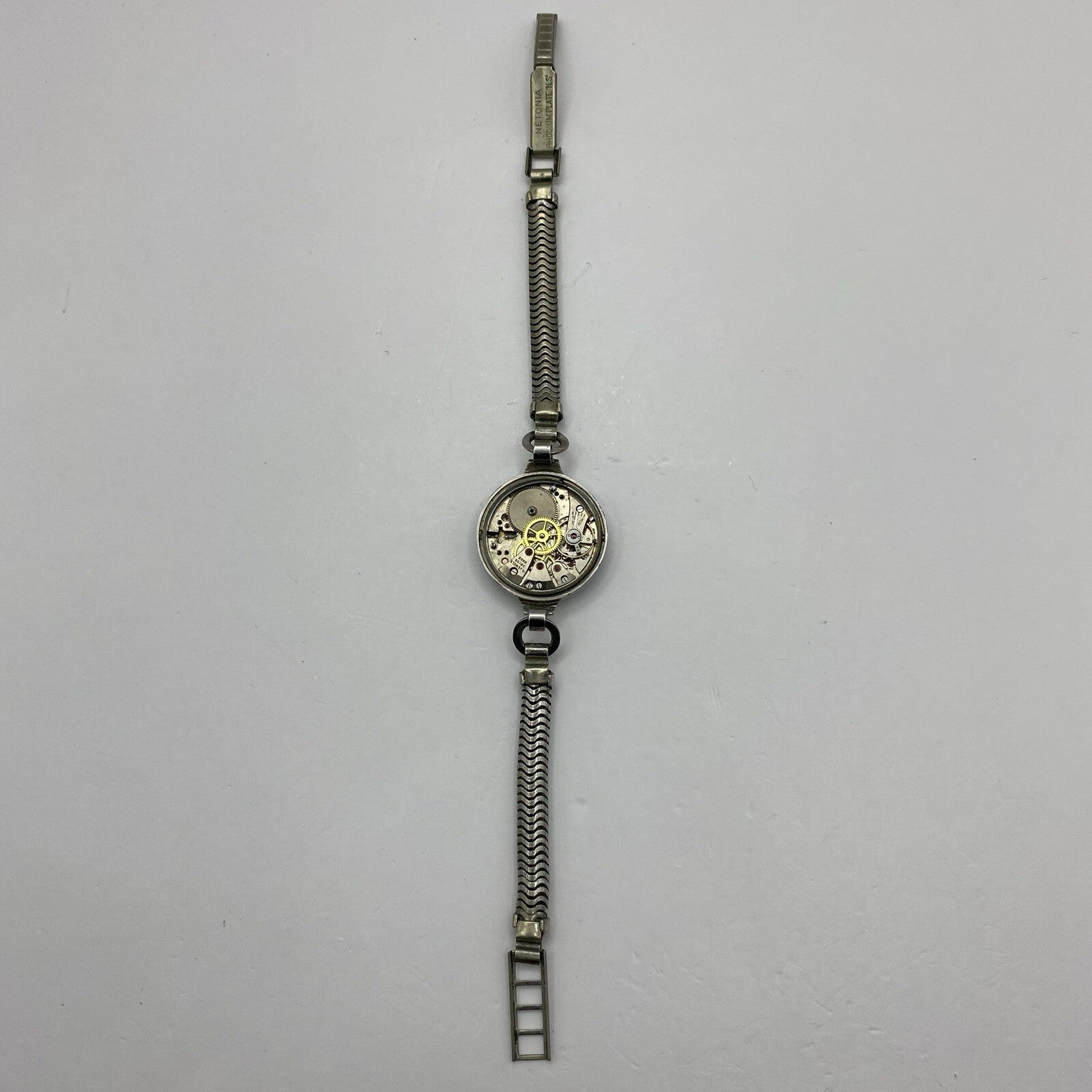 22mm Buren Sub Seconds Netonia Rodium Plated Strap Watch FOR PARTS
