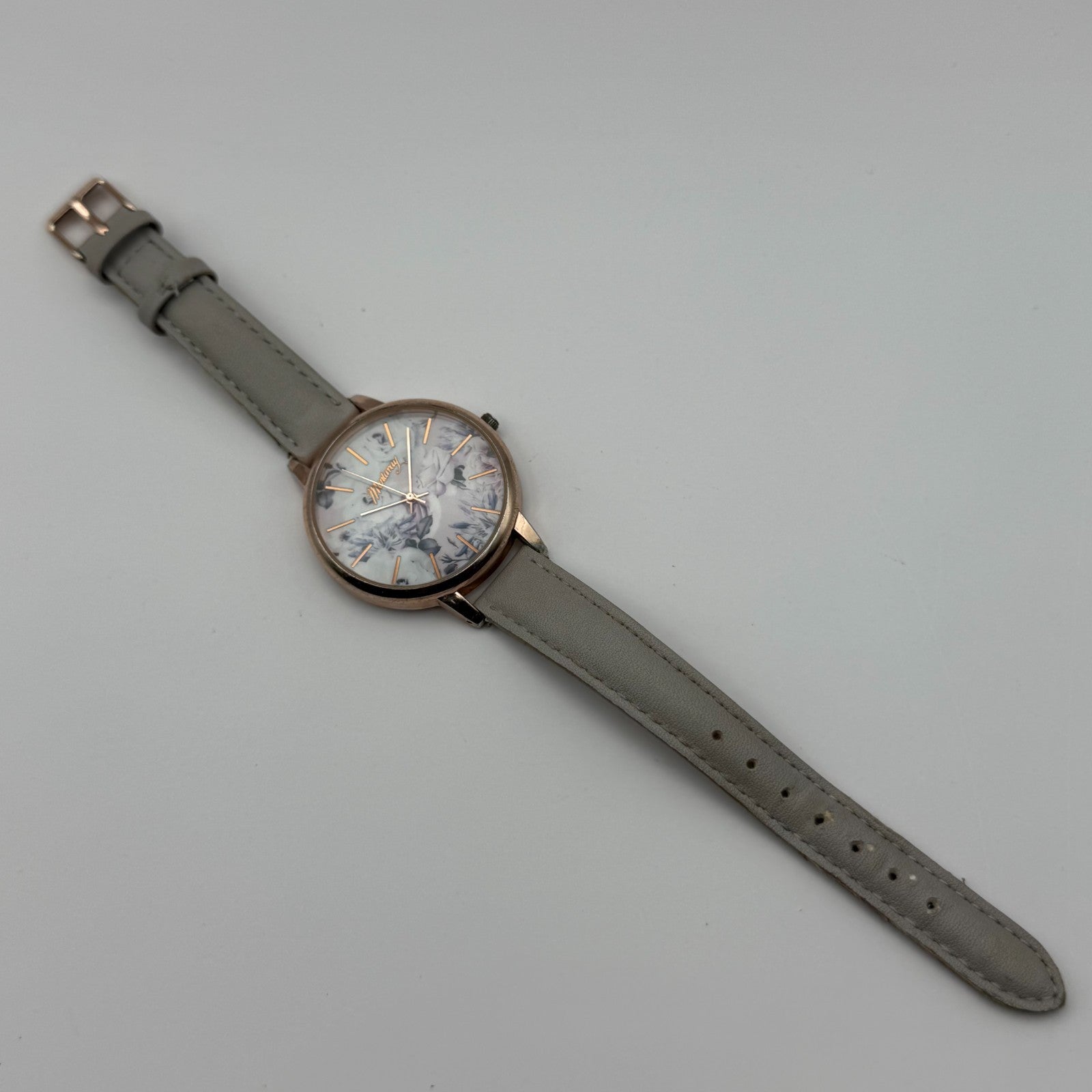 Mantaray Ladies Quartz Watch Floral Design Dial Grey Strap Japan Working 38mm