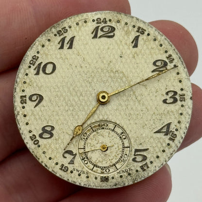 40.7mm Swiss 24 Hour Dial Sub Seconds Pocket Watch Movement Hands PARTS SPARES