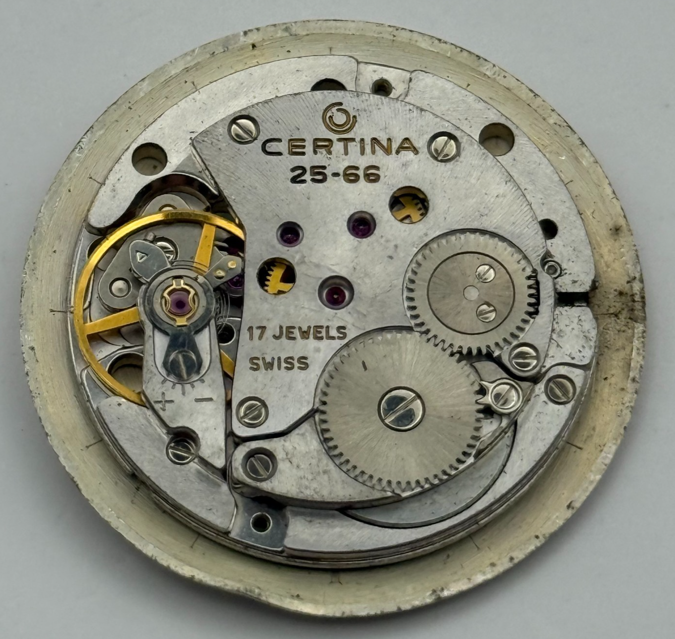 Certina 25-66 Watch Movement Manual Wind Vintage Swiss 17 Jewels Parts 25.8mm