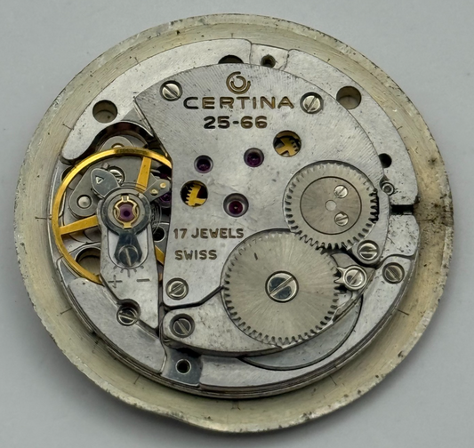 Certina 25-66 Watch Movement Manual Wind Vintage Swiss 17 Jewels Parts 25.8mm