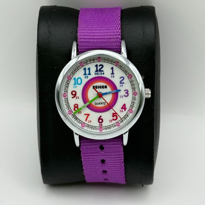 Zeiger Ladies Quartz Watch Rainbow Dial Purple Strap Working 33mm New Battery