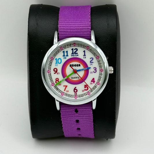 Zeiger Ladies Quartz Watch Rainbow Dial Purple Strap Working 33mm New Battery