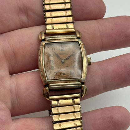 26mm Vintage Cardinal Swiss 15 Jewels Rolled Gold Manual Wind Watch PARTS REPAIR