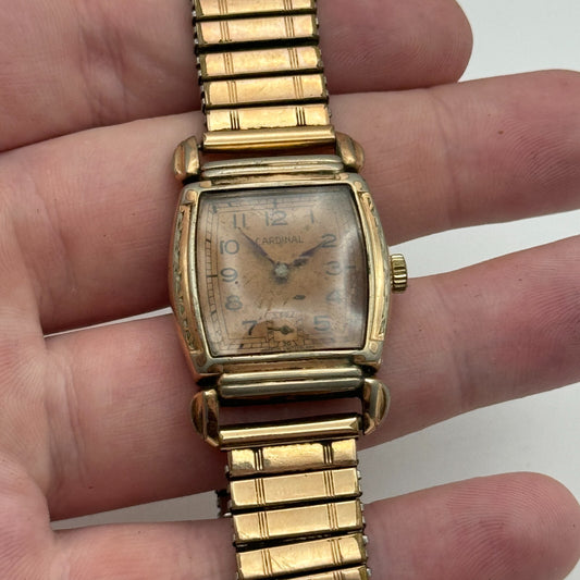 26mm Vintage Cardinal Swiss 15 Jewels Rolled Gold Manual Wind Watch PARTS REPAIR