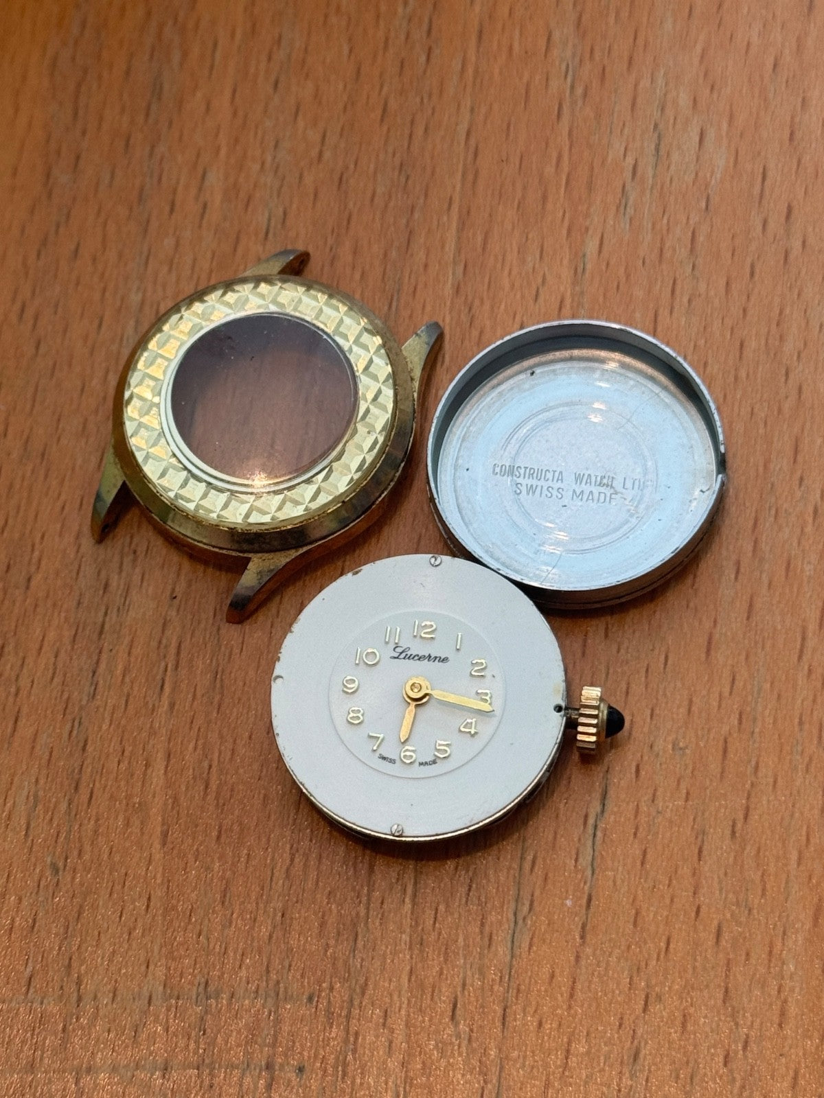 25mm Running Vintage Lucerne Diamond Tooled Swiss Gold Plated Manual Wind PARTS