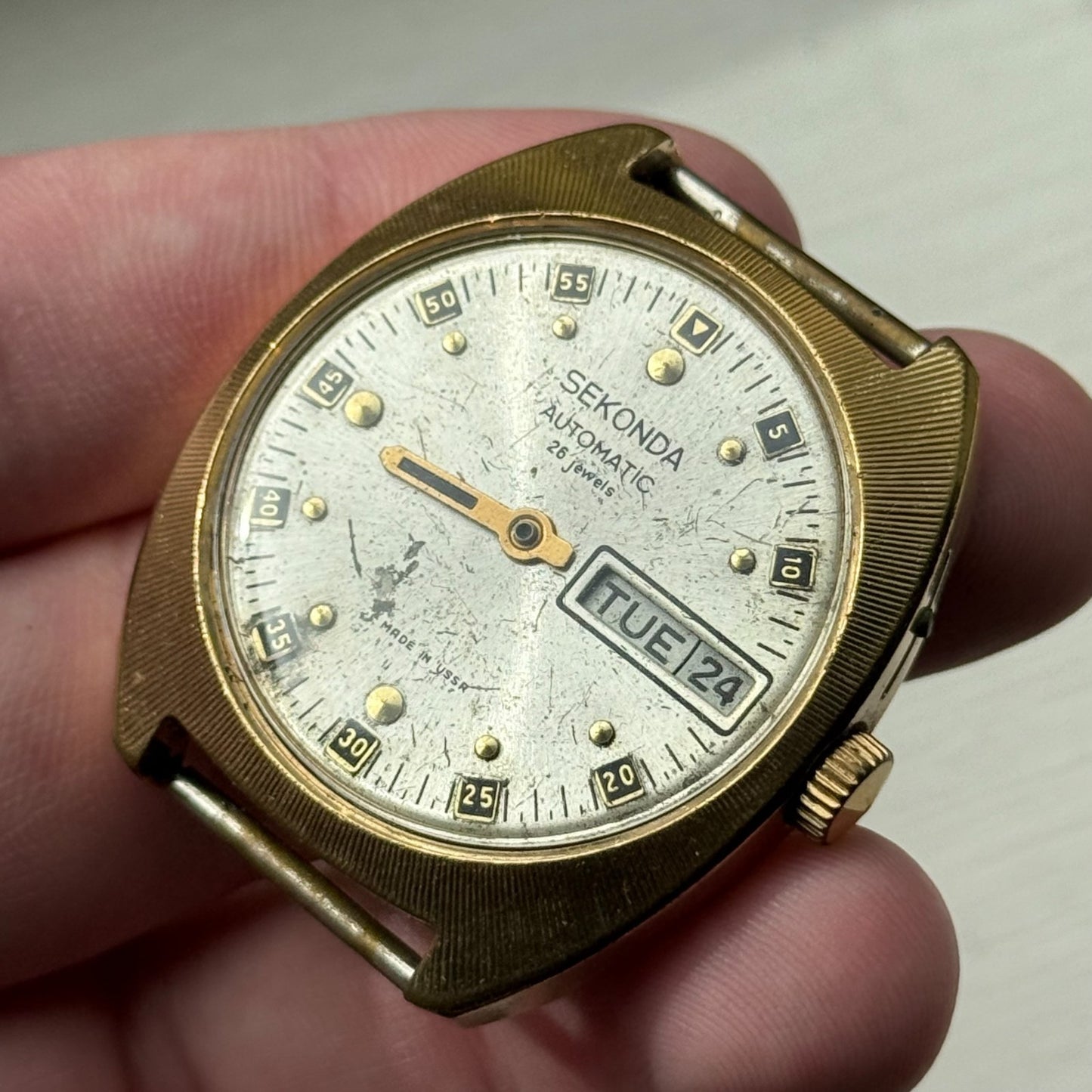 37mm Men's Vintage Sekonda USSR AU10 Automatic 26 Jewels Date Watch PARTS REPAIR