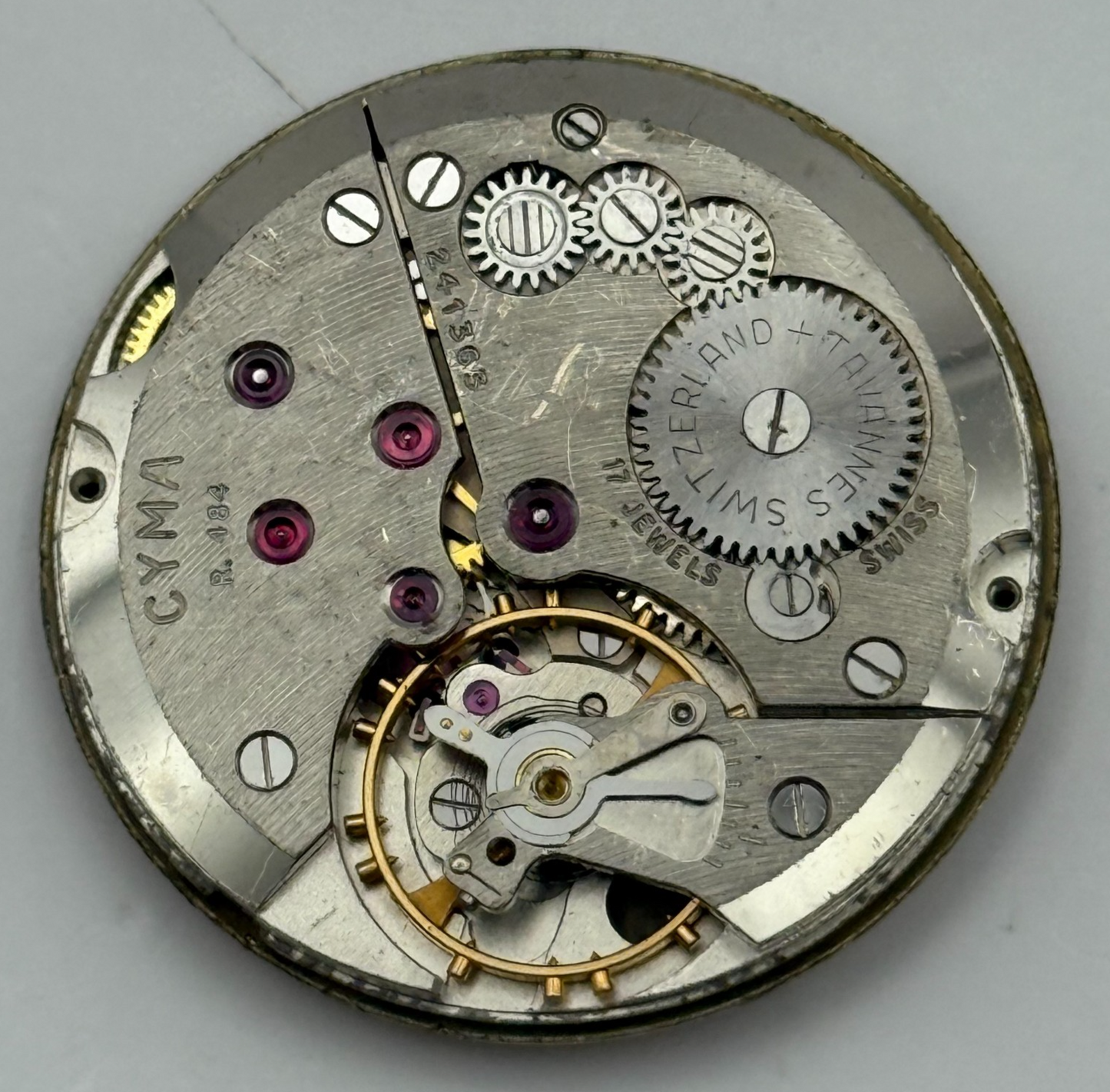 Cyma R. 484 Watch Movement Manual Wind Vintage Swiss 17 Jewels Parts 28.2mm