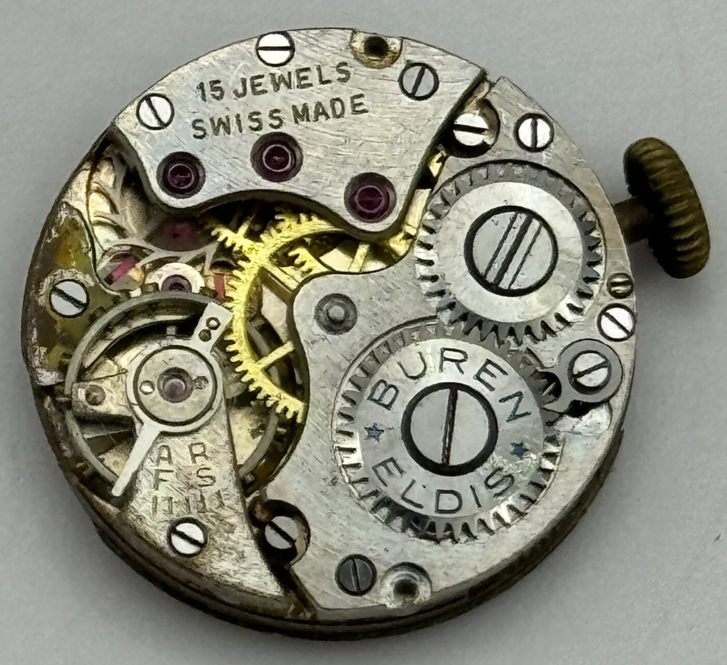 19.7mm Buren Eldis 15 Jewels Manual Wind Watch Movement Swiss Vintage PARTS