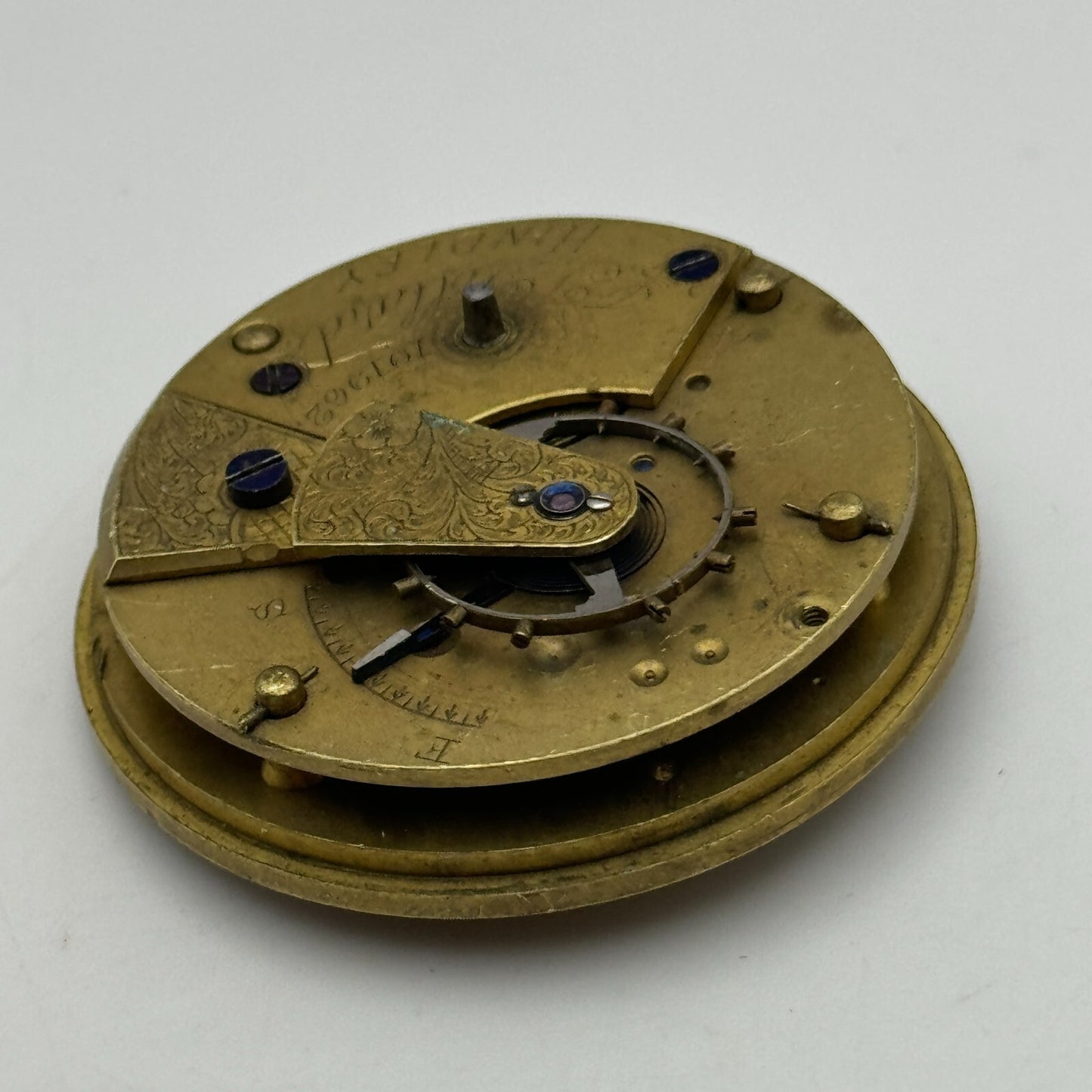 43.2mm Antique J J Pollard Hindley Key Wound Pocket Watch Movement PARTS REPAIR
