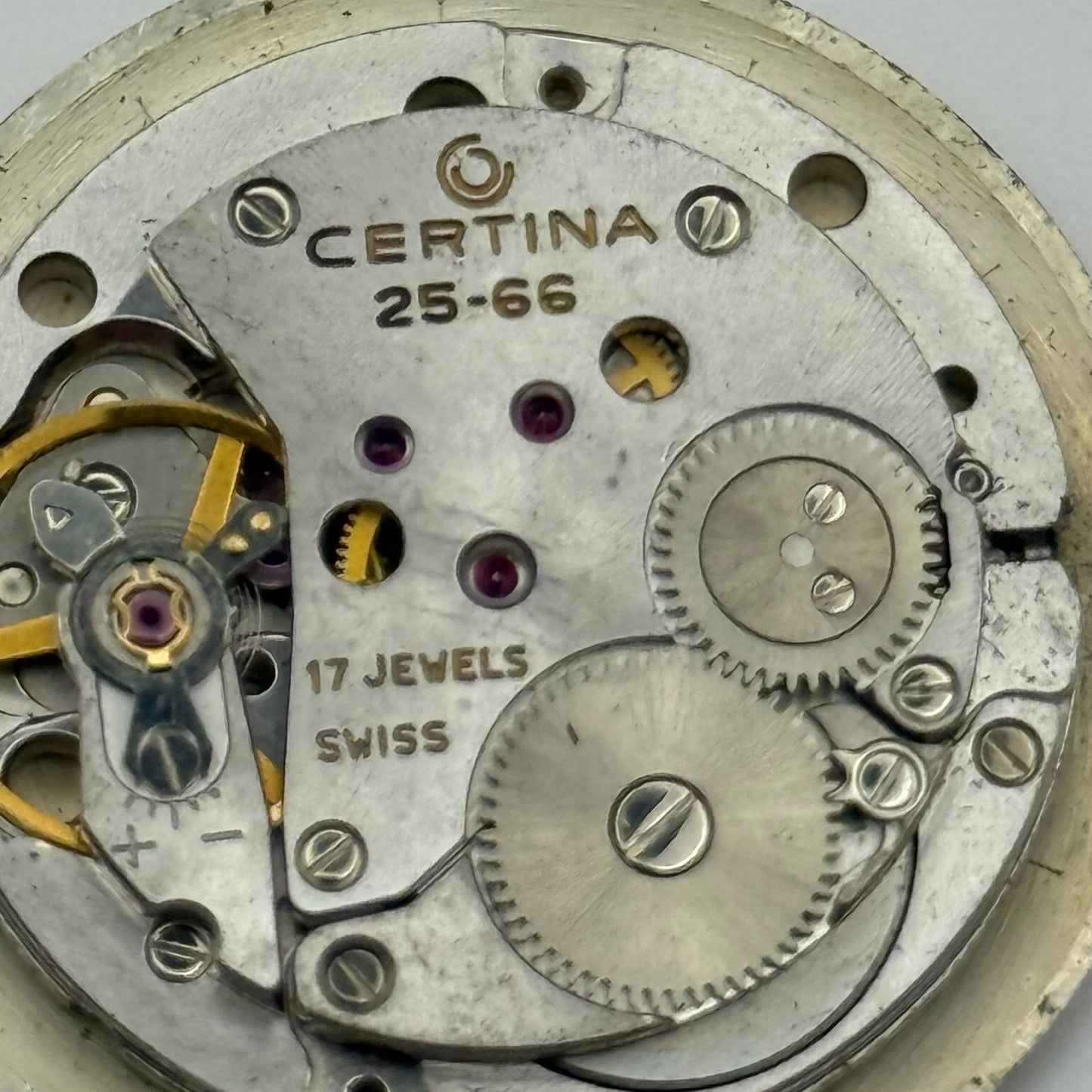 Certina 25-66 Watch Movement Manual Wind Vintage Swiss 17 Jewels Parts 25.8mm