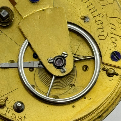 39.7mm W B Lahe Romford Antique English Fusee Pocket Watch Movement PARTS SPARES