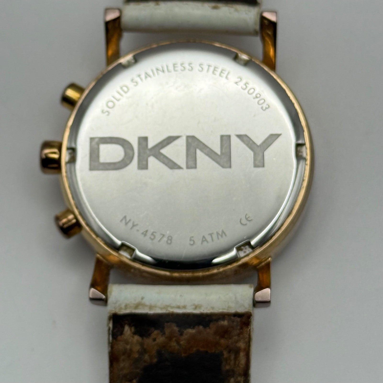 DKNY Chronograph Watch Mother Of Pearl Quartz Leather NY-4578 Date Dial 36mm