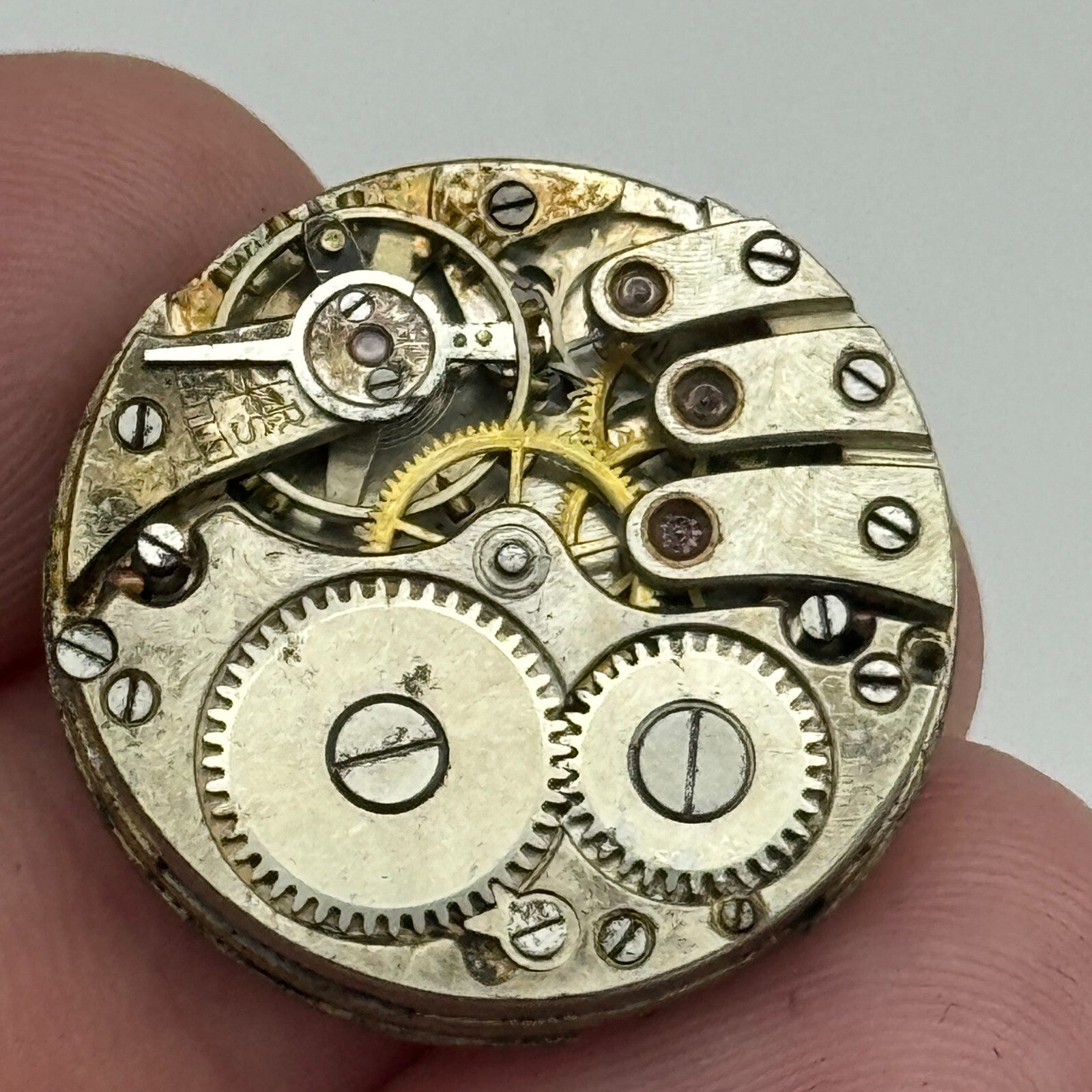 23.7mm Unidentified Porcelain Bullseye Dial Trench Watch Movement Manual Wind
