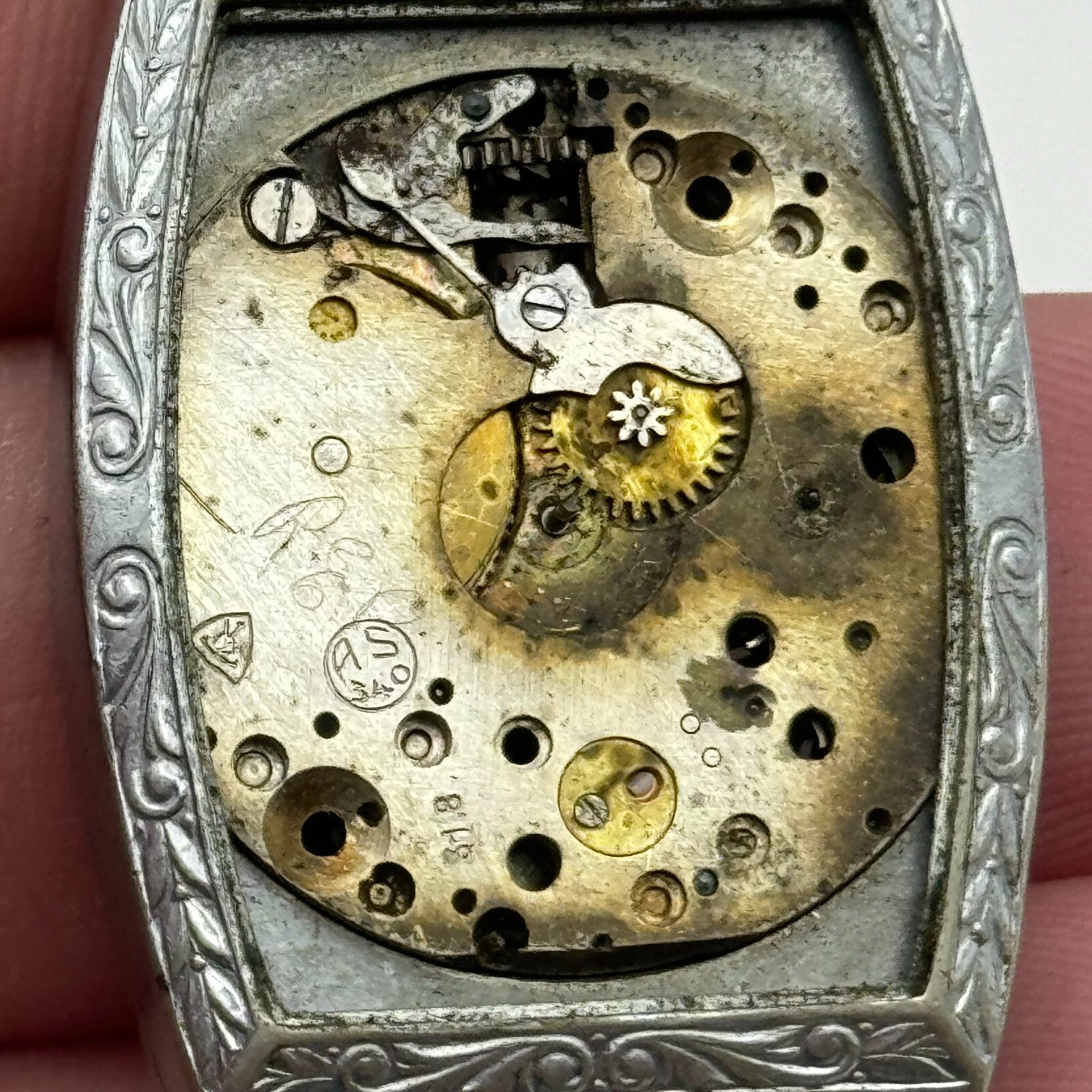 25.8mm AS 340 A Schild Watch Movement And Art Deco Tank Case 15 Jewels PARTS
