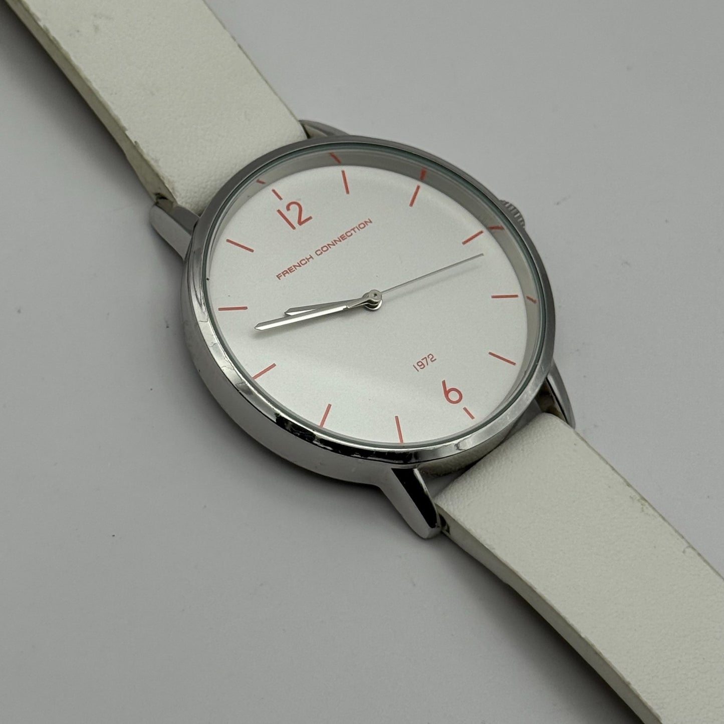 French Connection Ladies Quartz Watch White Strap Working 39mm New Battery