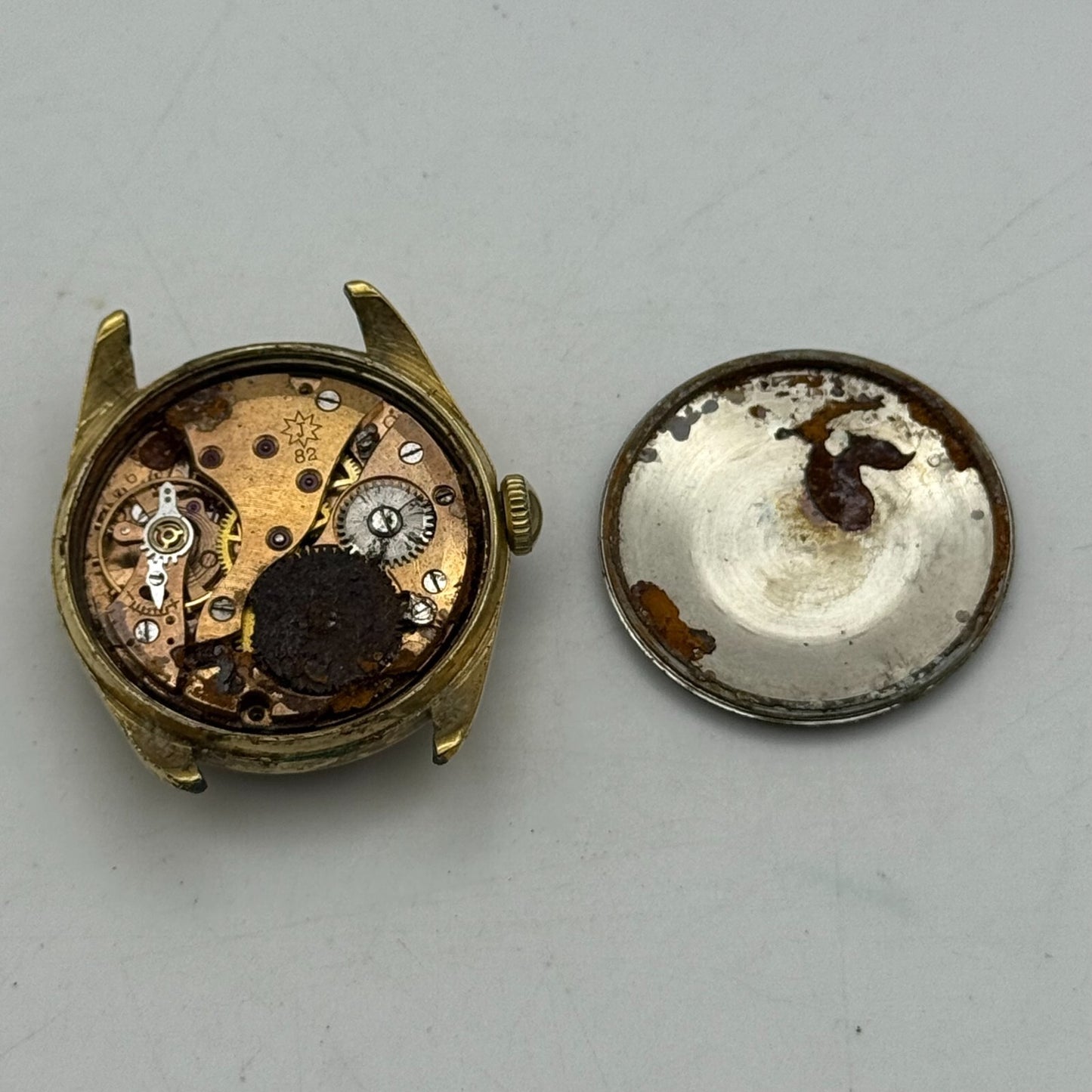 33mm Men’s Vintage Junghans J82 Chronometer Swiss Rare Gold Plated Watch PARTS